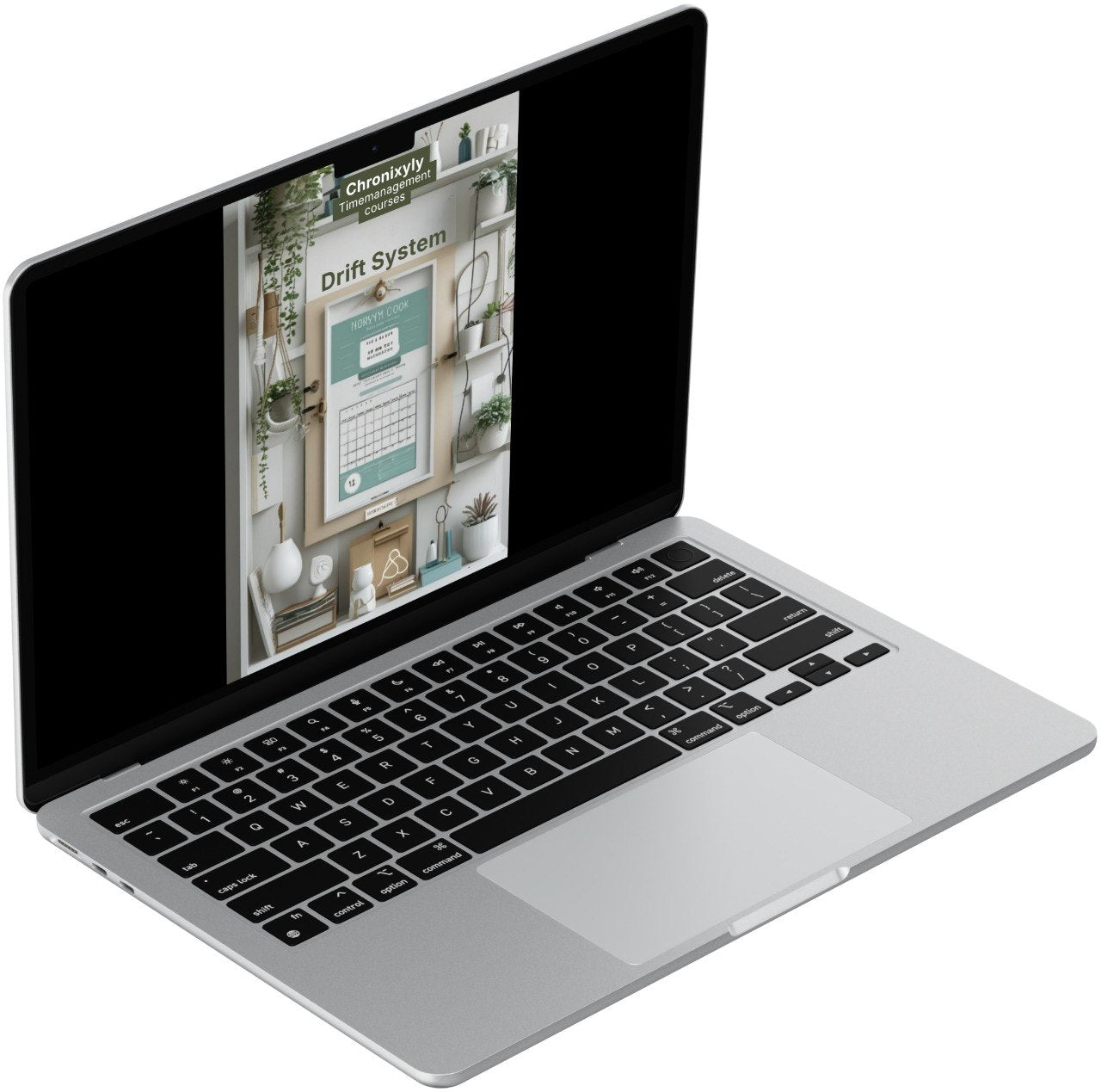 Laptop with a screen displaying a calendar app on a white background