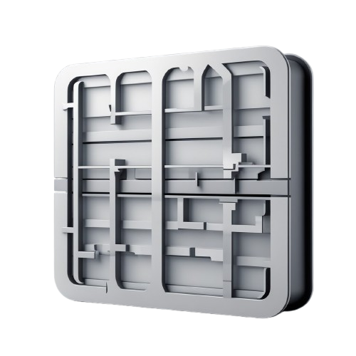 Metallic model kit with geometric design on a white background