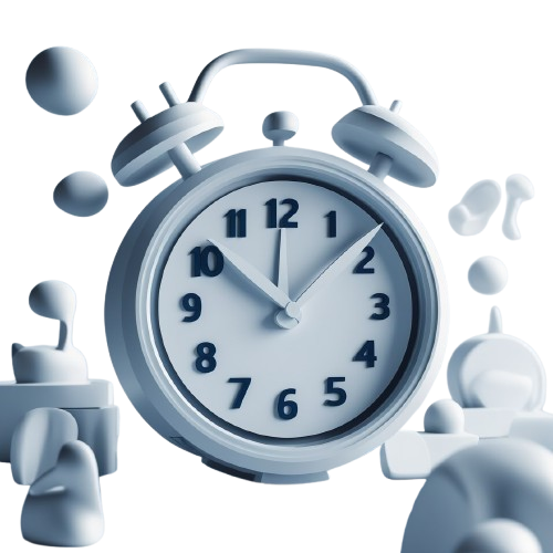 White alarm clock with people around it on a white background