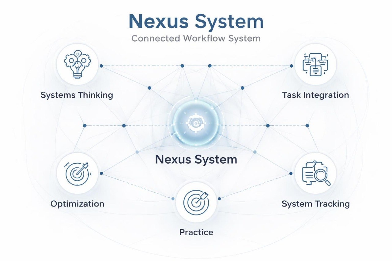 Diagram of the Nexus System with interconnected components on a white background