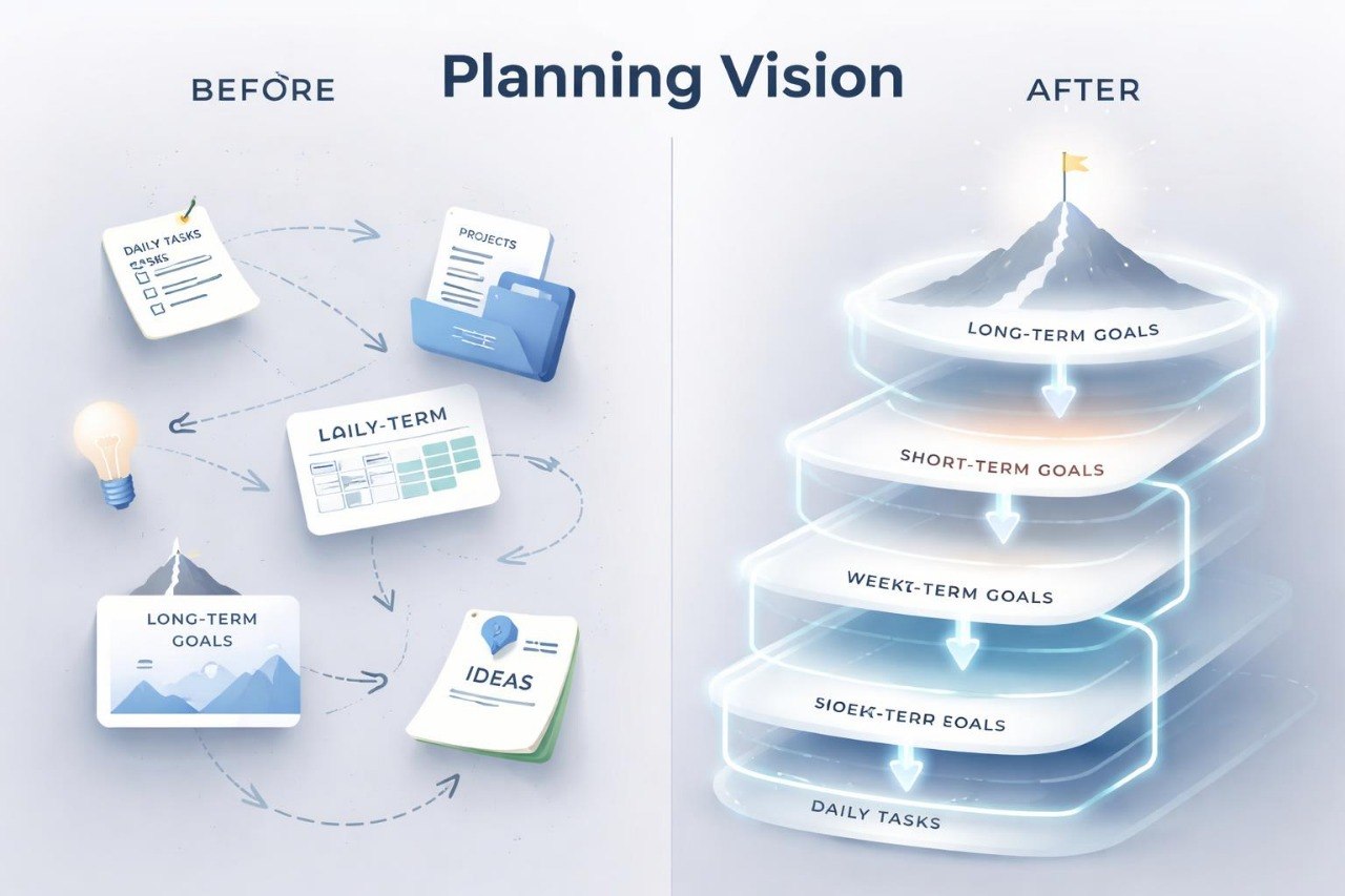 Before and after comparison of planning vision with goal-setting stages.